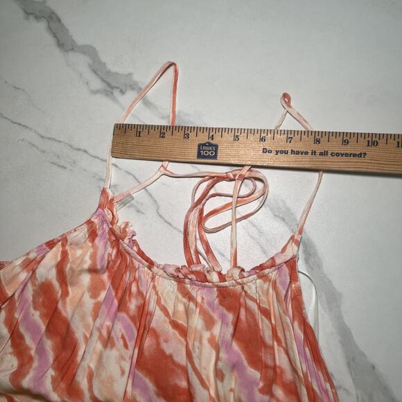 Lush Slip Midi Dress Tie Dye Boho Beach Resort Spaghetti Strap Tie Back Flowy M - Picture 4 of 14